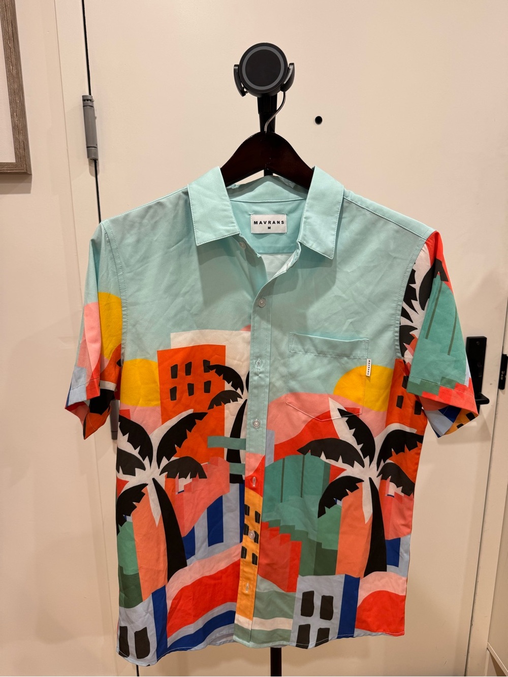 Mavrans Men's Short-Sleeve Button-Down Shirt - Mint Multi Tropical Print